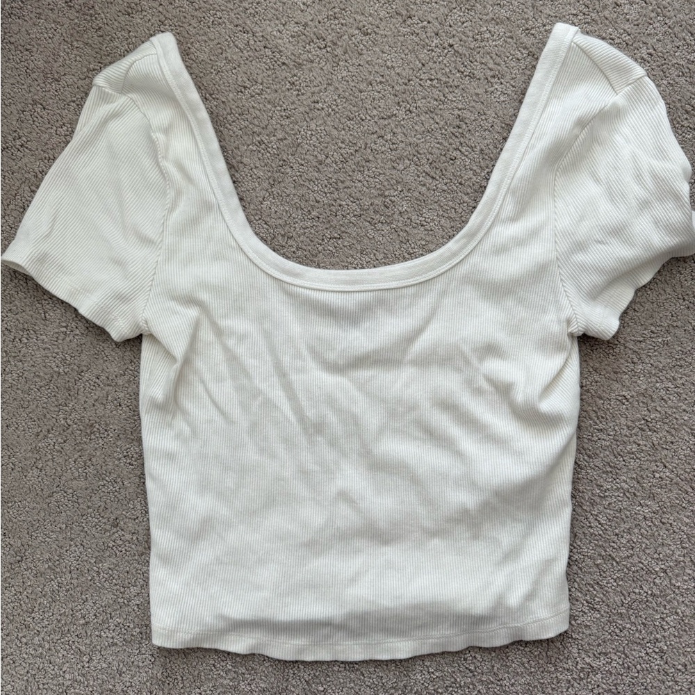 Universal Thread White Ribbed Scoop Neck Crop Top Size Medium
